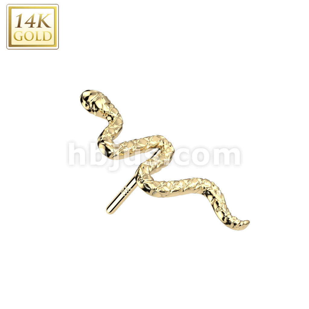 14KT  Gold 14K Gold Threadless Push In Snake Top - Image 3