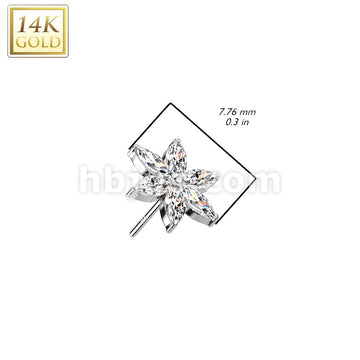 14K Gold Threadless Push In 6 Marquise CZ Petals Flower Top - Image 4