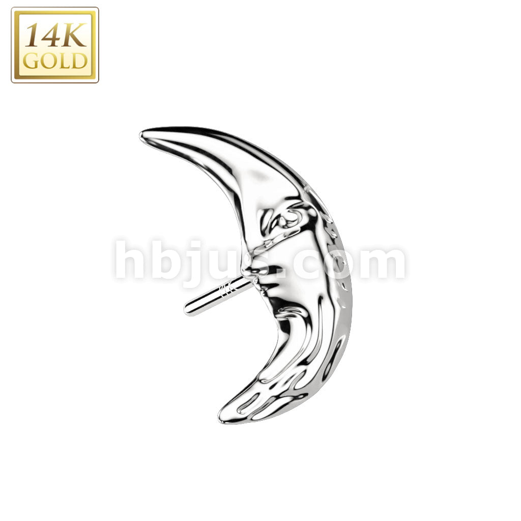 14K Gold Threadless Push In Face in Crescent Moon Top - Image 2