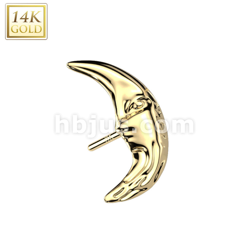 14K Gold Threadless Push In Face in Crescent Moon Top - Image 3