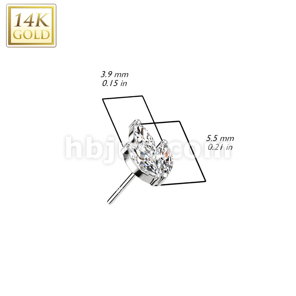14K Gold Threadless Push In 3 Marquise CZ Leaf Top - Image 4