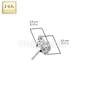14KT  Gold 14K Gold Threadless Push In 3 Marquise CZ Leaf Top - Image 4