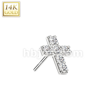 14KT  Gold 14K Gold Threadless Push In 6 Prong Set CZ Cross Top - Image 2