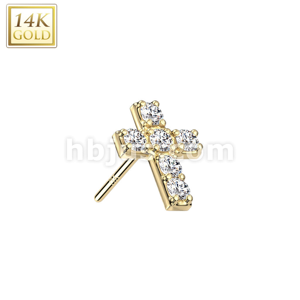 14KT  Gold 14K Gold Threadless Push In 6 Prong Set CZ Cross Top - Image 3