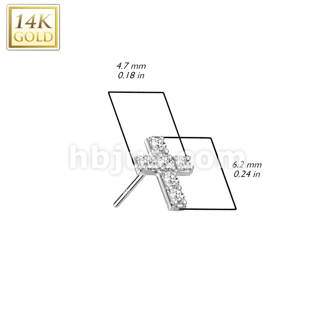 14KT  Gold 14K Gold Threadless Push In 6 Prong Set CZ Cross Top - Image 4