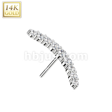 14KT  Gold 14K Gold Threadless Push In CZ Paved Curved Line Top - Image 2