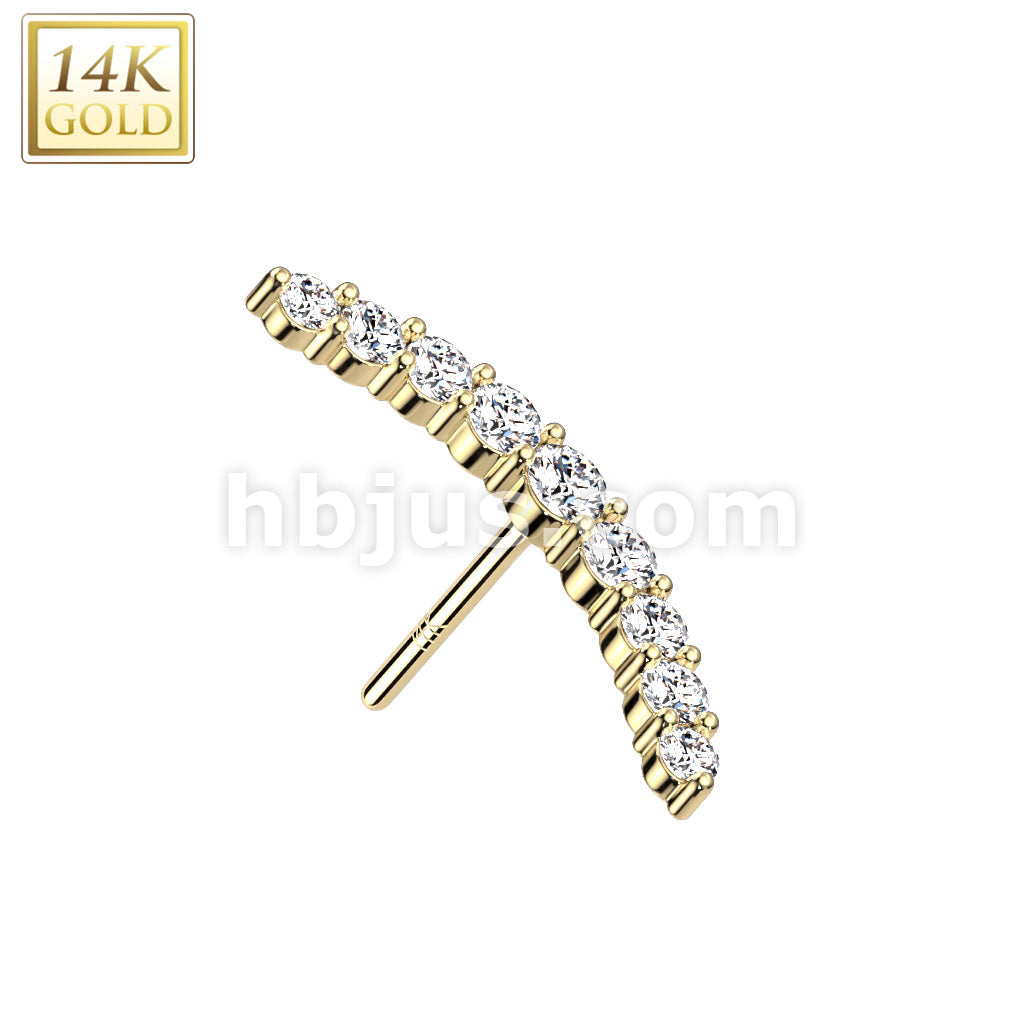14K Gold Threadless Push In CZ Paved Curved Line Top - Image 3