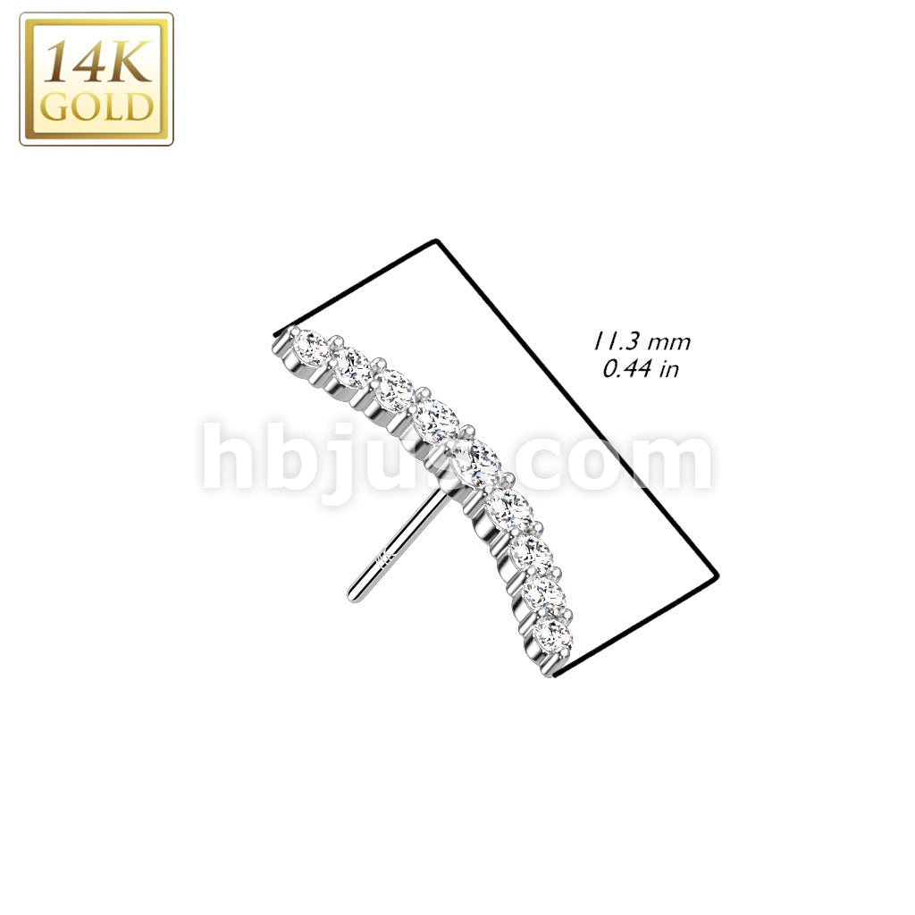 14K Gold Threadless Push In CZ Paved Curved Line Top - Image 4