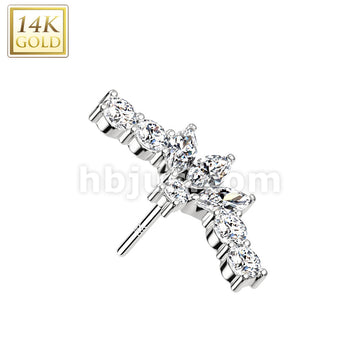 14K Gold Threadless Push In Fan With 3 Marquise CZ Center Top - Image 2