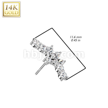 14KT  Gold 14K Gold Threadless Push In Fan With 3 Marquise CZ Center Top - Image 4