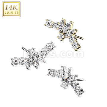 14KT  Gold 14K Gold Threadless Push In Fan With 3 Marquise CZ Center Top