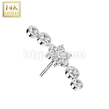 14KT  Gold 14K Gold Threadless Push In Top With Flower Center and 2 CZ... - Image 2