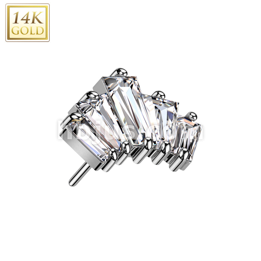 14K Gold Threadless Push In 5 Baguette CZ Fan - Image 2