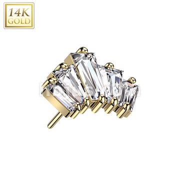 14K Gold Threadless Push In 5 Baguette CZ Fan - Image 3