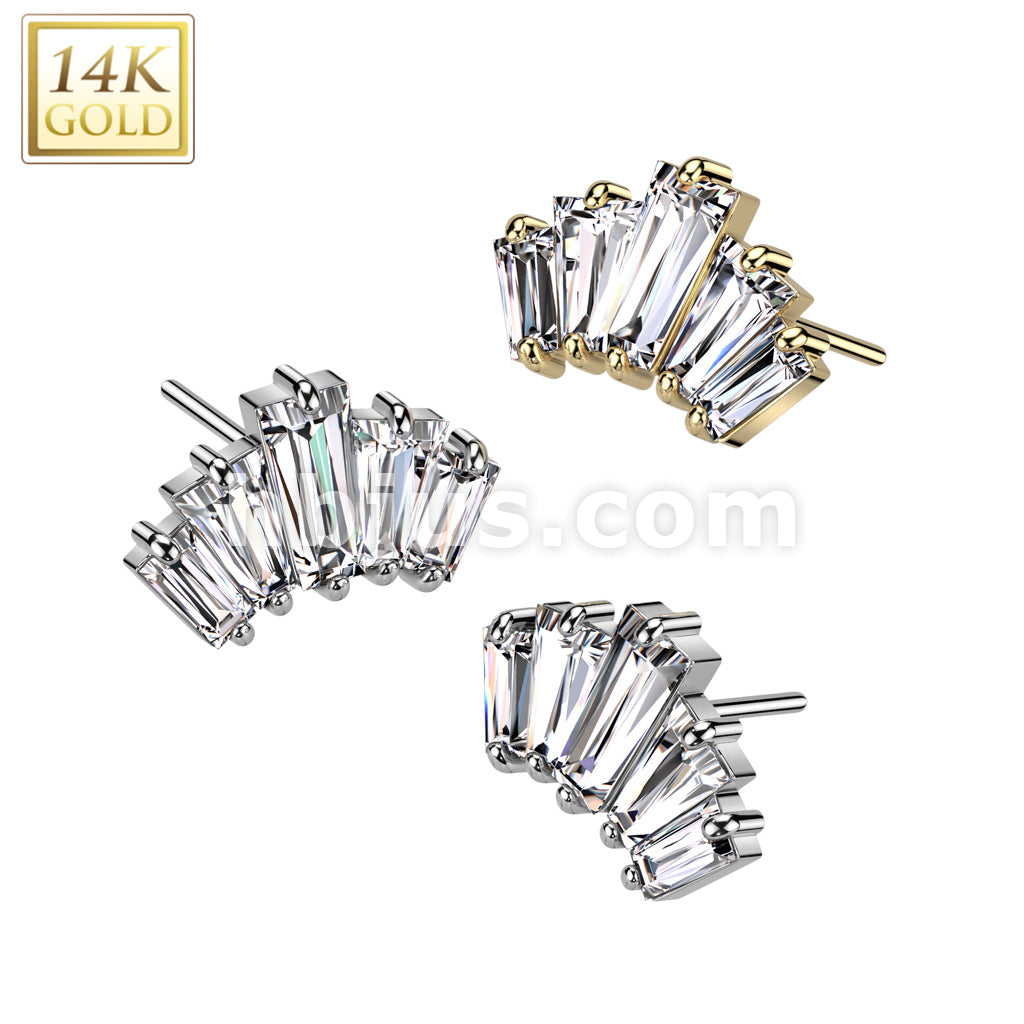 14K Gold Threadless Push In 5 Baguette CZ Fan