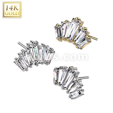 14KT  Gold 14K Gold Threadless Push In 5 Baguette CZ Fan