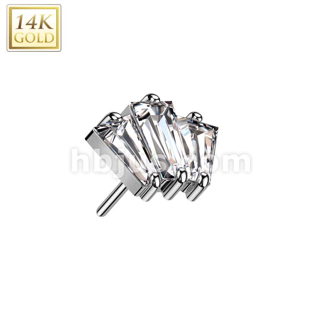 14K Gold Threadless Push In 3 Baguette CZ Fan - Image 2