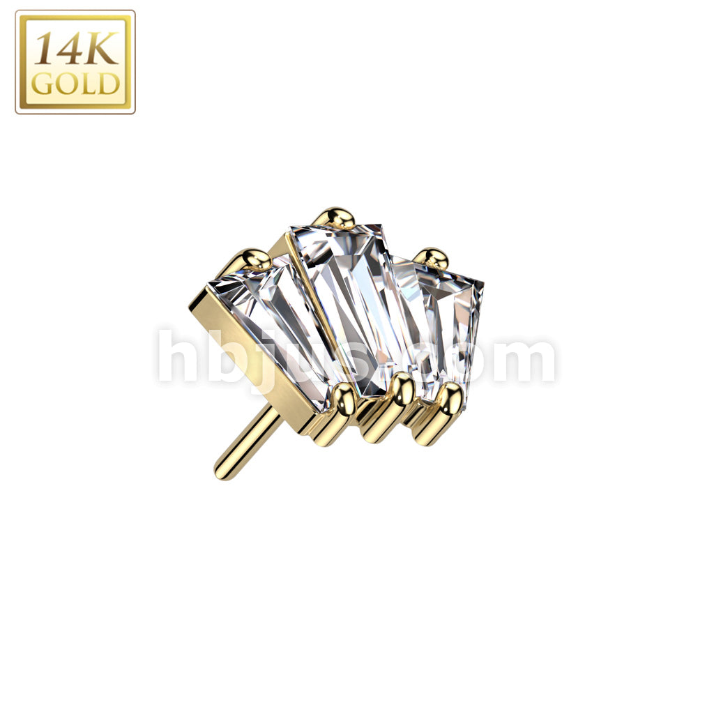 14KT  Gold 14K Gold Threadless Push In 3 Baguette CZ Fan - Image 3