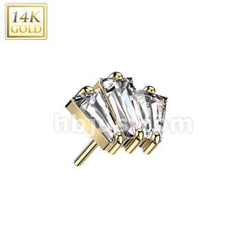 14KT  Gold 14K Gold Threadless Push In 3 Baguette CZ Fan - Image 3