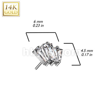 14K Gold Threadless Push In 3 Baguette CZ Fan - Image 4