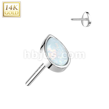14KT  Gold 14K Gold Threadless Push In Pear Opal Top - Image 2