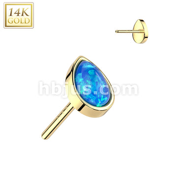 14K Gold Threadless Push In Pear Opal Top - Image 3