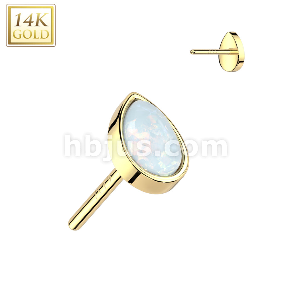 14KT  Gold 14K Gold Threadless Push In Pear Opal Top - Image 4