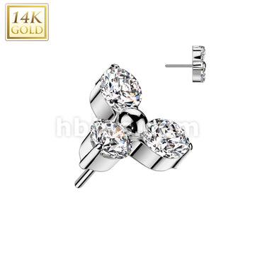 14K Gold Threadless Push In 3 CZ Triangle Prong Set Top - Image 2