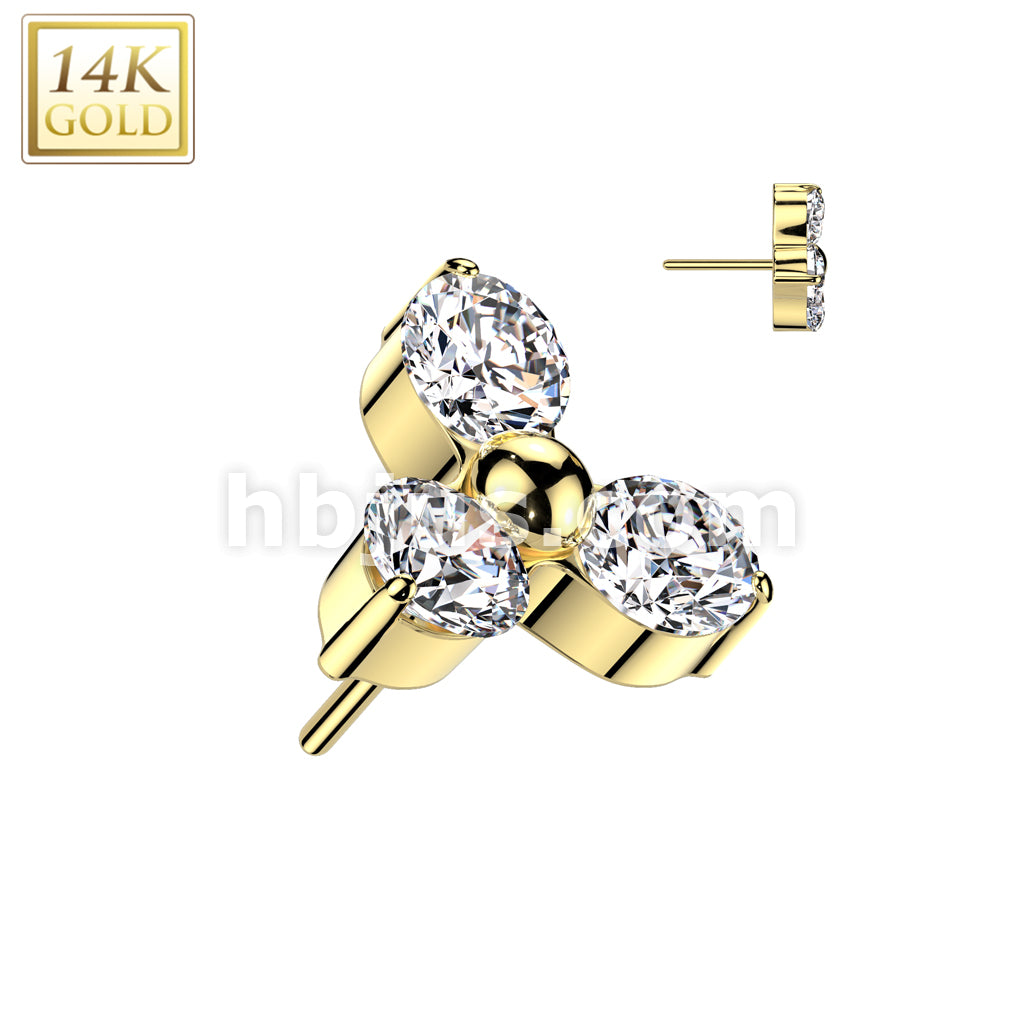 14KT  Gold 14K Gold Threadless Push In 3 CZ Triangle Prong Set Top - Image 3