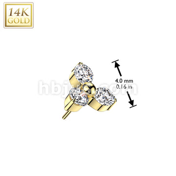 14KT  Gold 14K Gold Threadless Push In 3 CZ Triangle Prong Set Top - Image 4