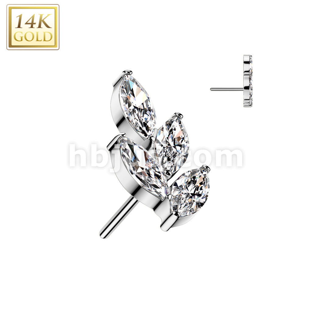 14K Gold Threadless Push In Marquise CZ Leaf Top - Image 2