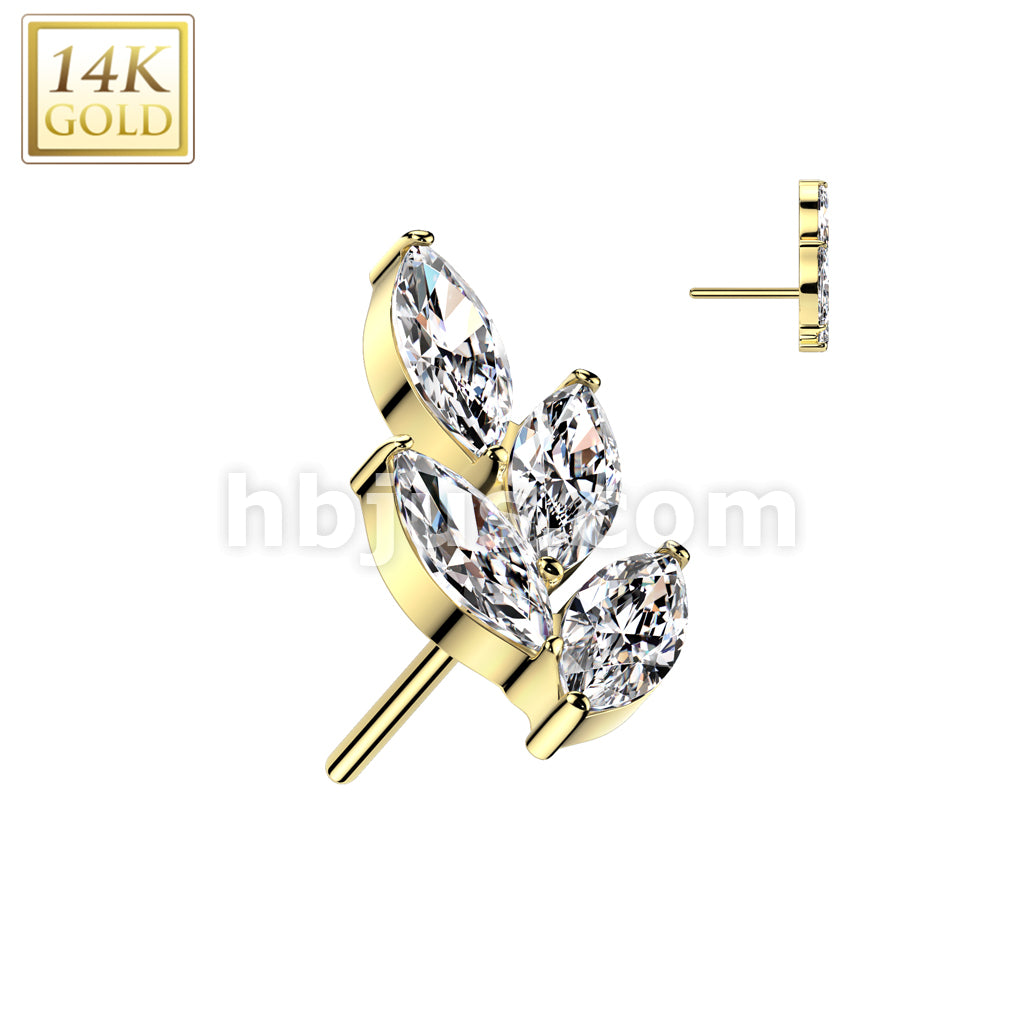 14KT  Gold 14K Gold Threadless Push In Marquise CZ Leaf Top - Image 3