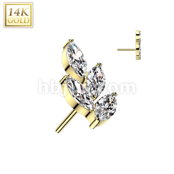 14KT  Gold 14K Gold Threadless Push In Marquise CZ Leaf Top - Image 3