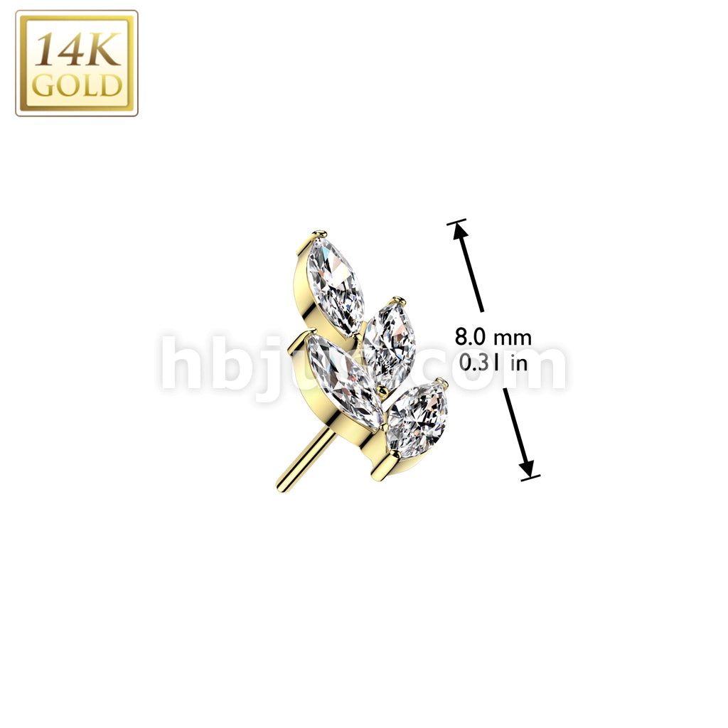 14K Gold Threadless Push In Marquise CZ Leaf Top - Image 4