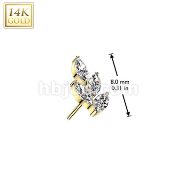 14KT  Gold 14K Gold Threadless Push In Marquise CZ Leaf Top - Image 4