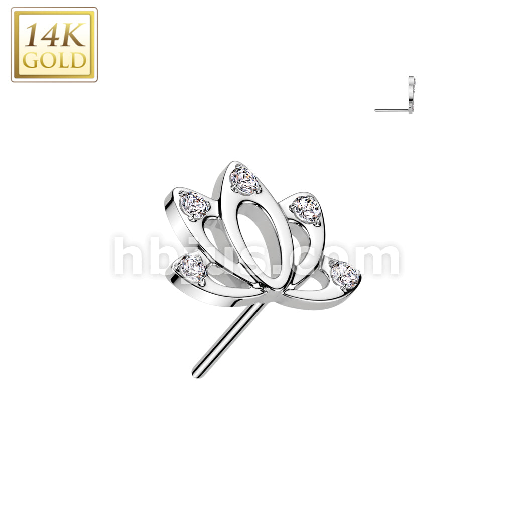 14KT  Gold 14K Gold Threadless Push In Hollow Lotus Top With CZ Ends - Image 2
