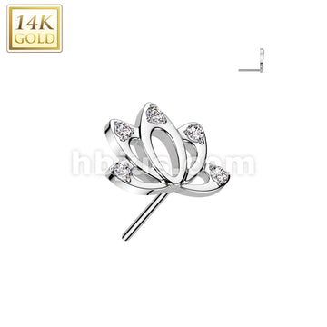 14KT  Gold 14K Gold Threadless Push In Hollow Lotus Top With CZ Ends - Image 2