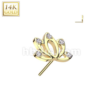 14KT  Gold 14K Gold Threadless Push In Hollow Lotus Top With CZ Ends - Image 3