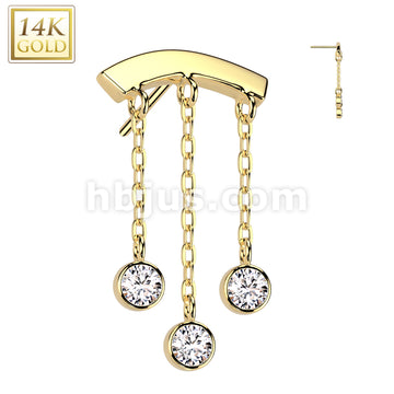 14KT  Gold 14K Gold Threadless Push In Curved Bar Top With Triple CZ... - Image 3