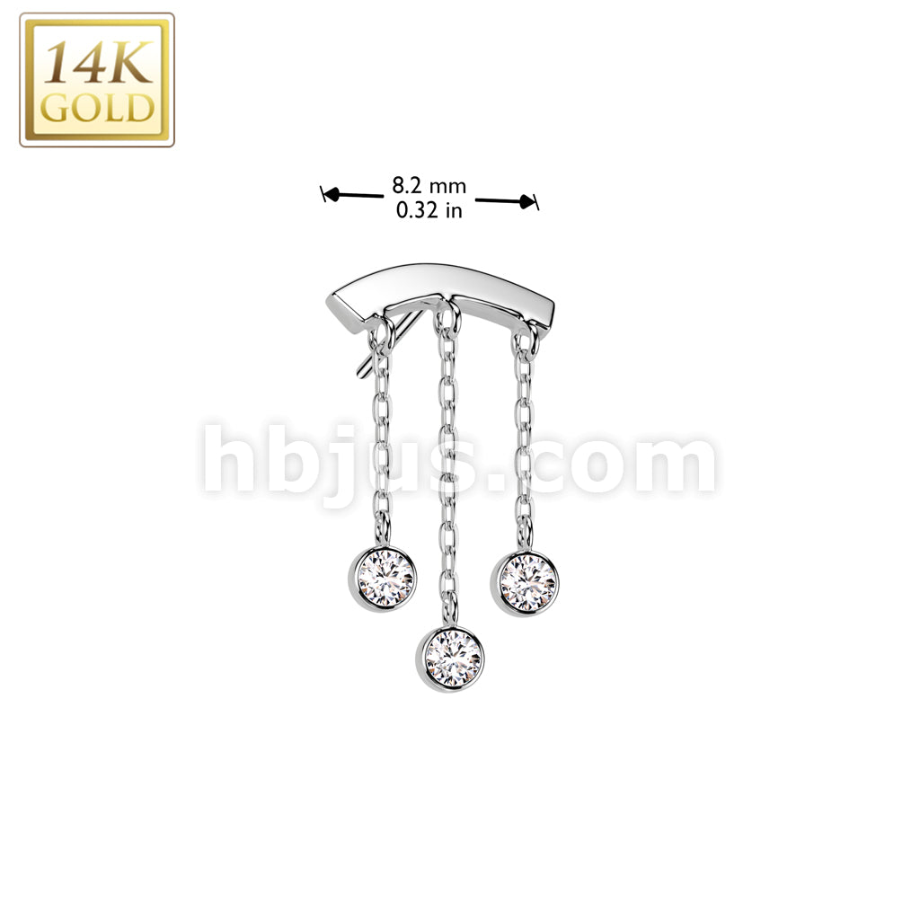 14KT  Gold 14K Gold Threadless Push In Curved Bar Top With Triple CZ... - Image 4