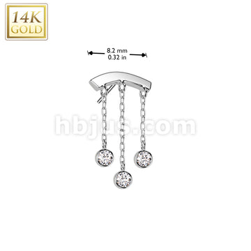 14KT  Gold 14K Gold Threadless Push In Curved Bar Top With Triple CZ... - Image 4
