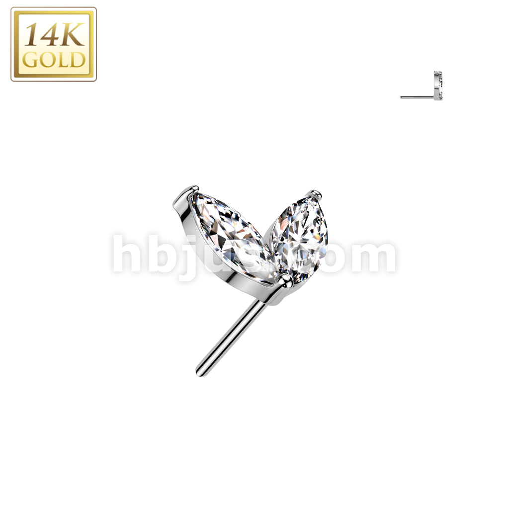 14K Gold Threadless Push In Marquise CZ Sprout Top  - Image 2