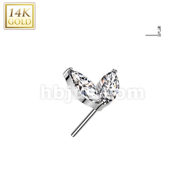 14KT  Gold 14K Gold Threadless Push In Marquise CZ Sprout Top - Image 2
