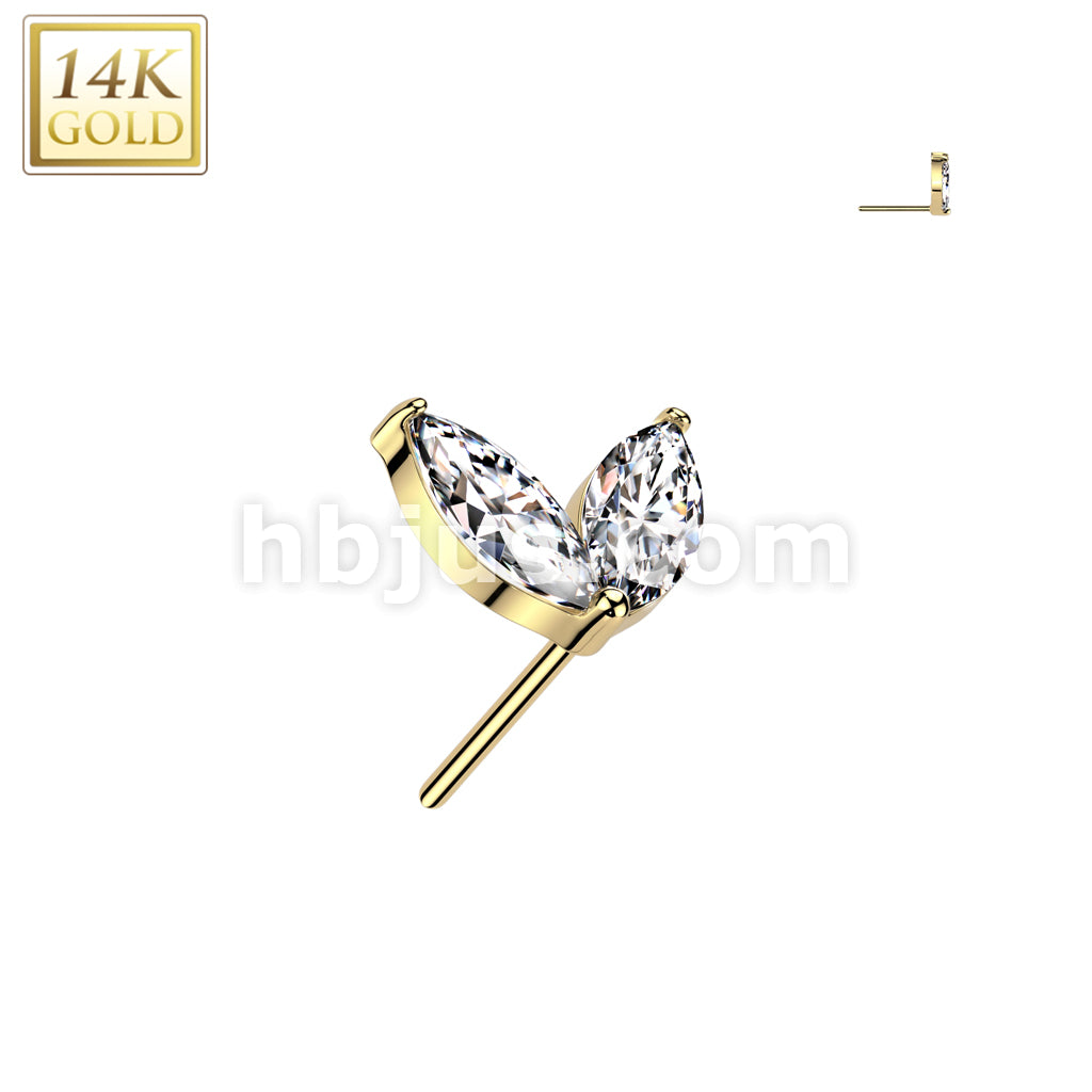 14K Gold Threadless Push In Marquise CZ Sprout Top  - Image 3