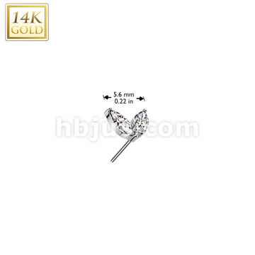 14K Gold Threadless Push In Marquise CZ Sprout Top  - Image 4
