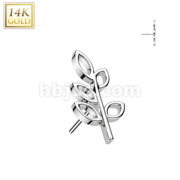 14K Gold Threadless Push In Hollow Olive Leaf Top - Image 2