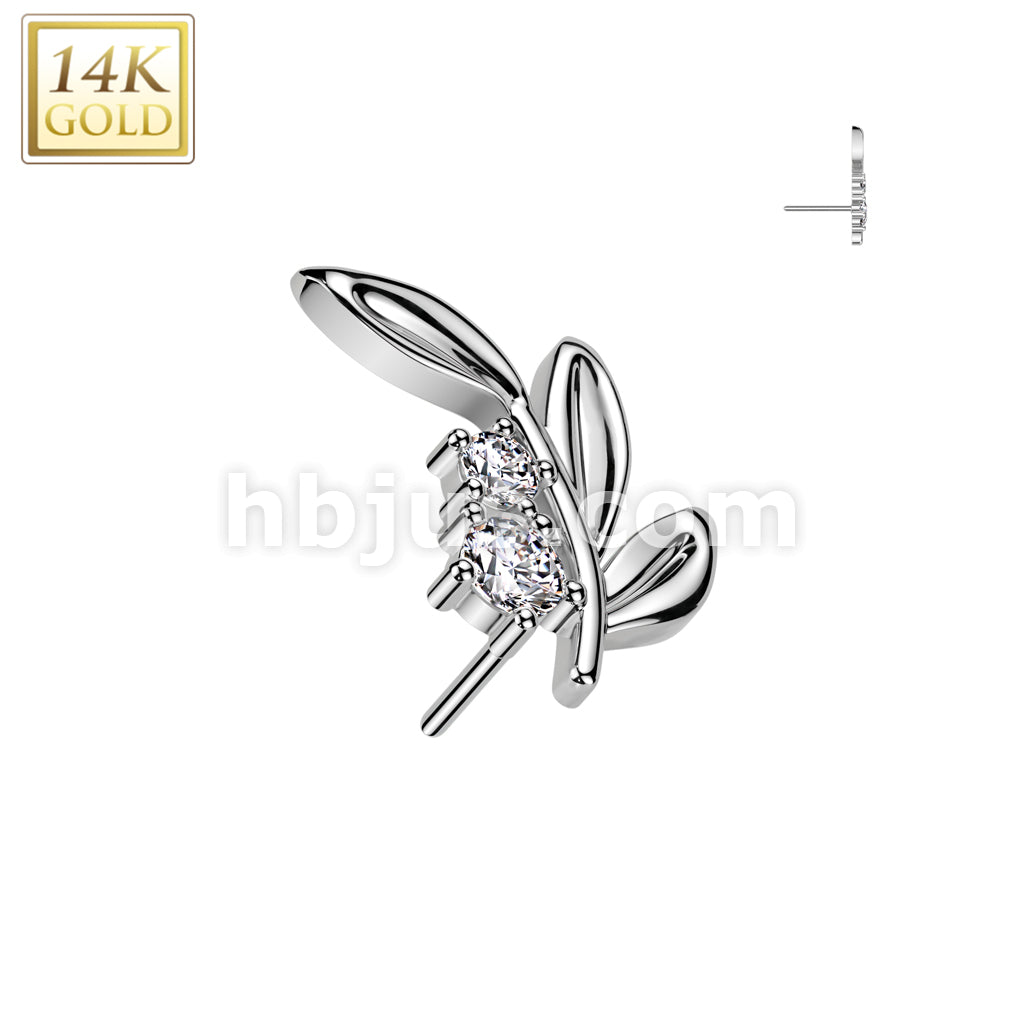 14KT  Gold 14K Gold Threadless Push In Leaf Top With CZ - Image 2