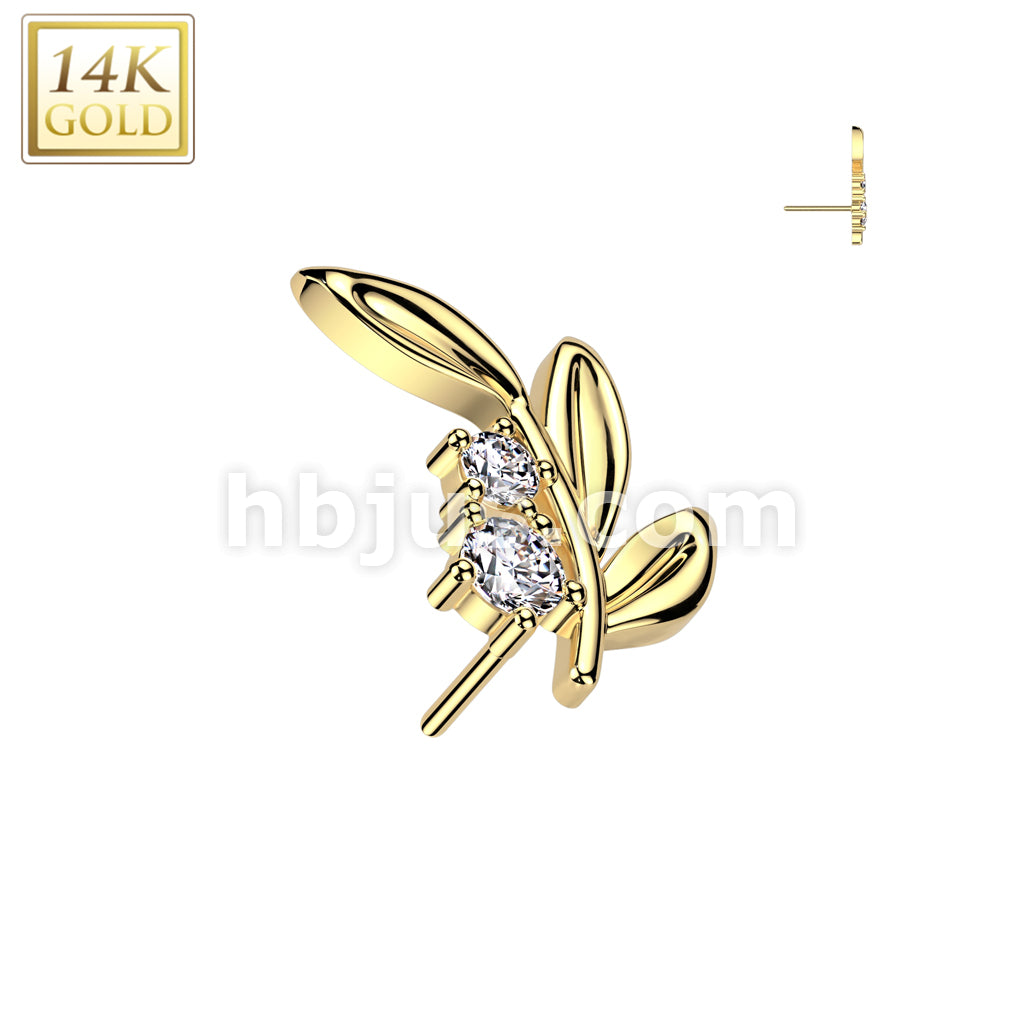 14K Gold Threadless Push In Leaf Top With CZ - Image 3