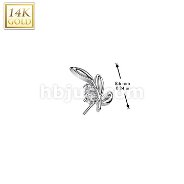 14K Gold Threadless Push In Leaf Top With CZ - Image 4