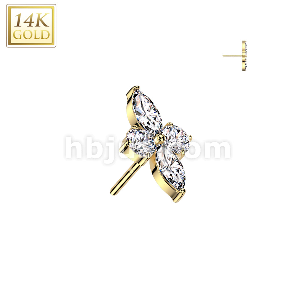 14K Gold Threadless Push In CZ Diamond Shaped Top - Image 3